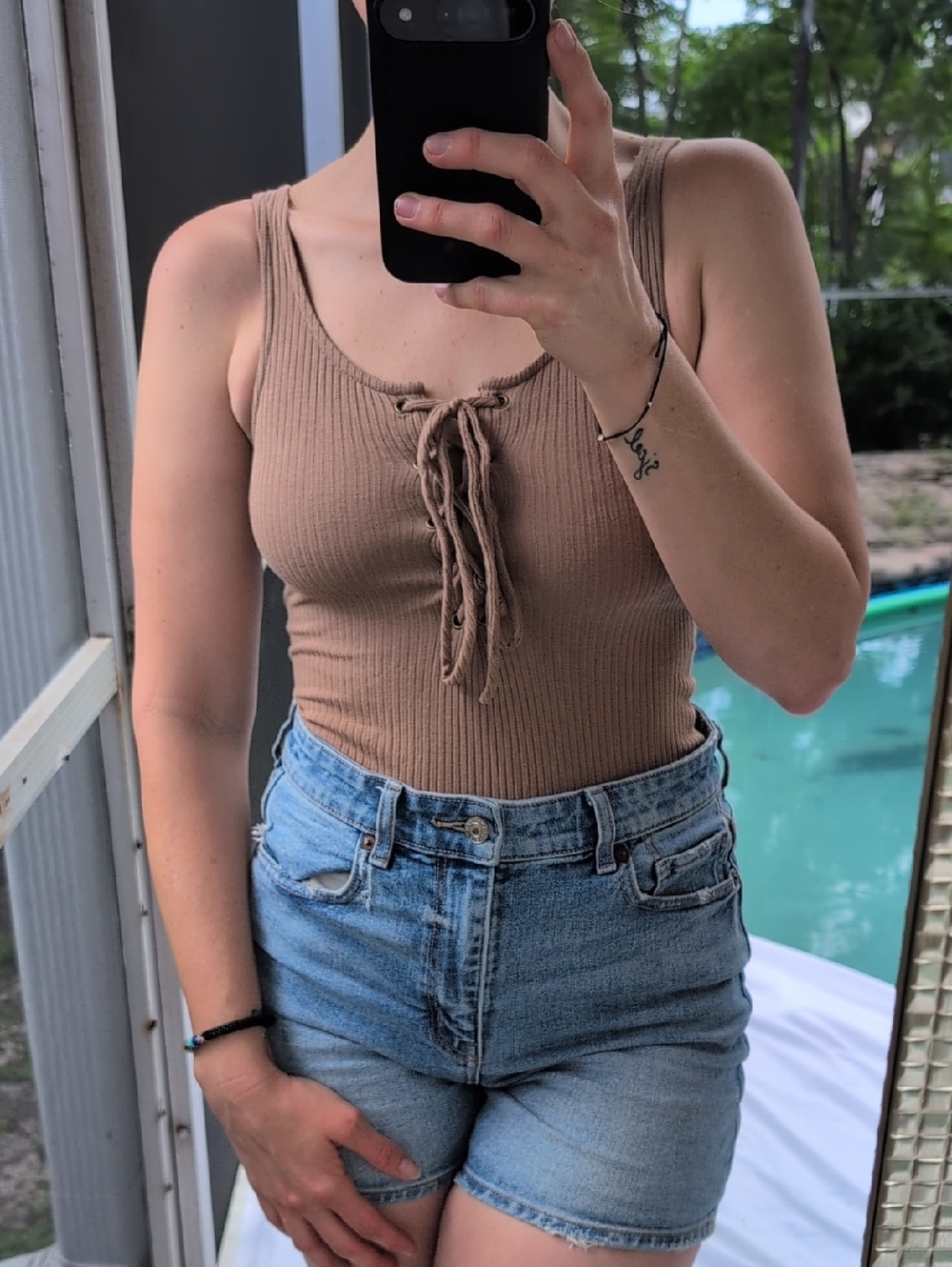 ekattire Ribbed Lace-Up Bodysuit